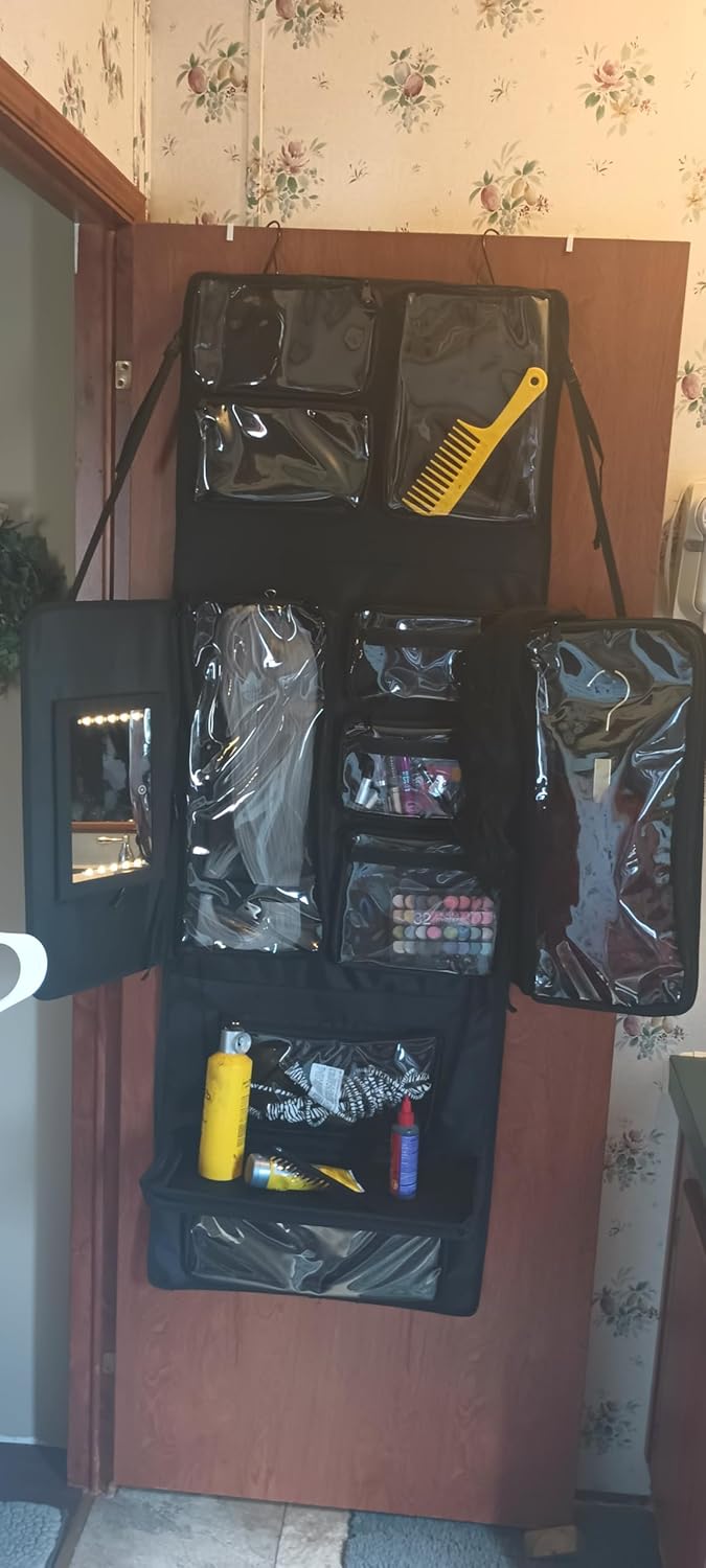 UELLE Wig-A-Way : Travel hair/Wig bag, Store and Organize your wigs, Carries cosmetics, toiletries, and hair tools, Hangs on door or wall.