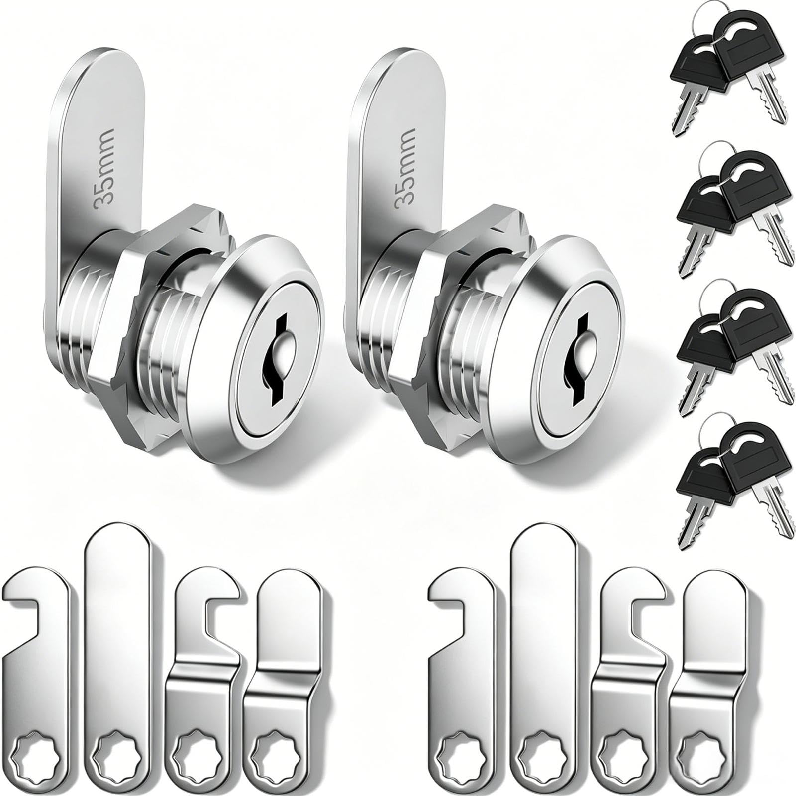 2 Piezas Cerradura Buzón 16mm, Cerradura Taquilla Vestuario, Por Pieza con 4 Llaves y 5 Placas Diferentes, Bombin Buzon, Cerradura de Levas para Gabinetes de Archivos y Taquillas Muebles