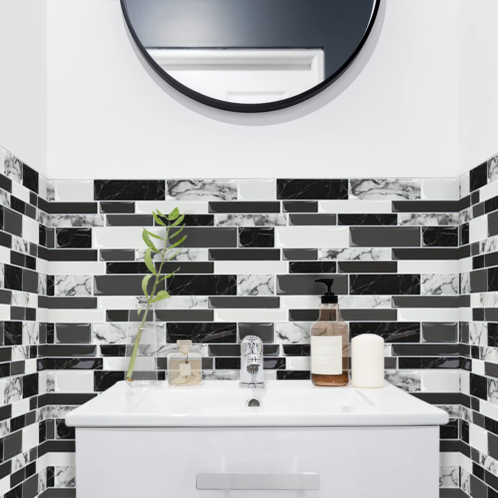 UISEBRT 10 hojas 3D para azulejos de baño, cocina, autoadhesivos, resistente al agua, azulejos de azulejos de pared, 30 x 30 cm, tipo A, mármol gris