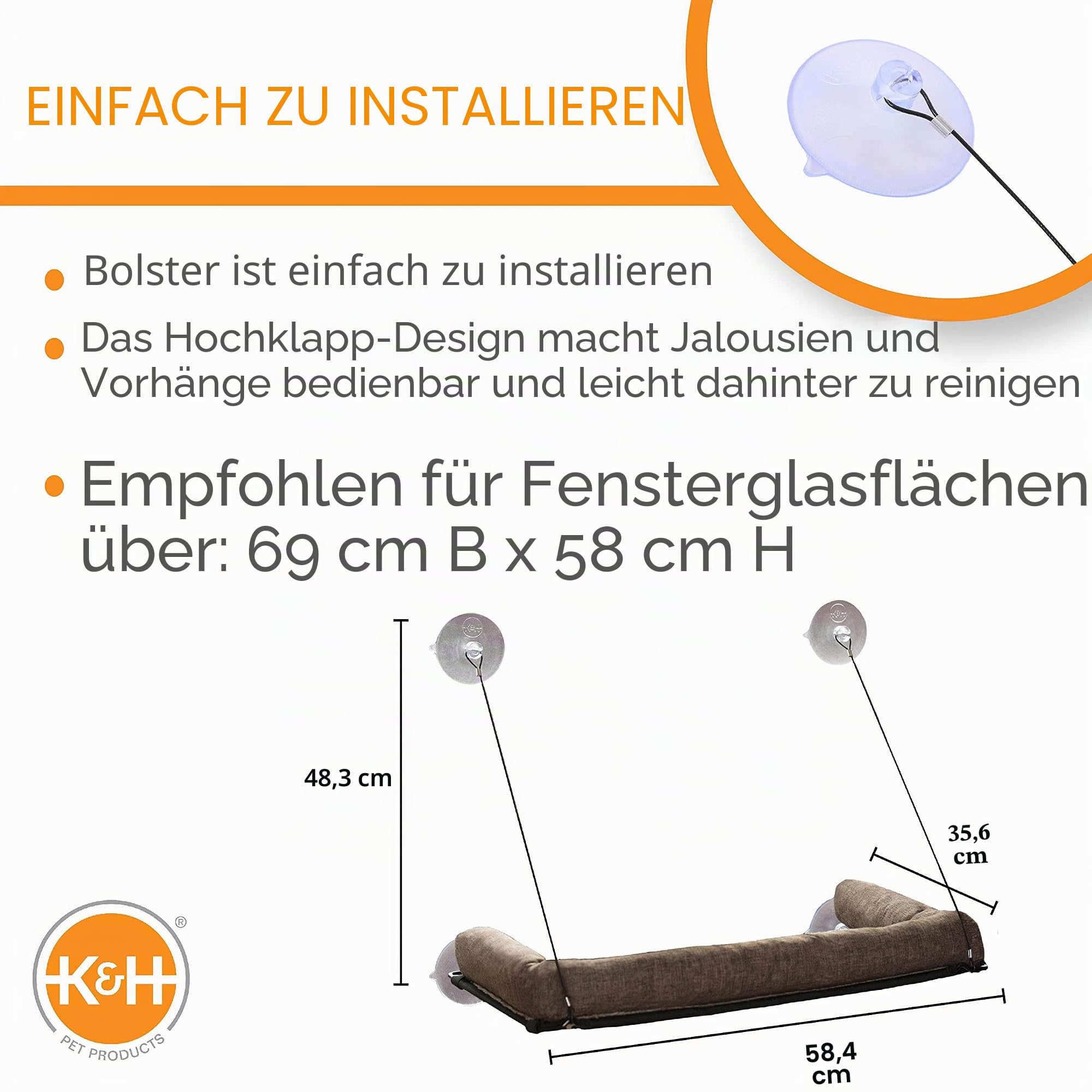 K&H 779090 Haustierprodukte, EZ Kitty Sill Deluxe mit Polster, luxuriöses Fenster-Katzenbett
