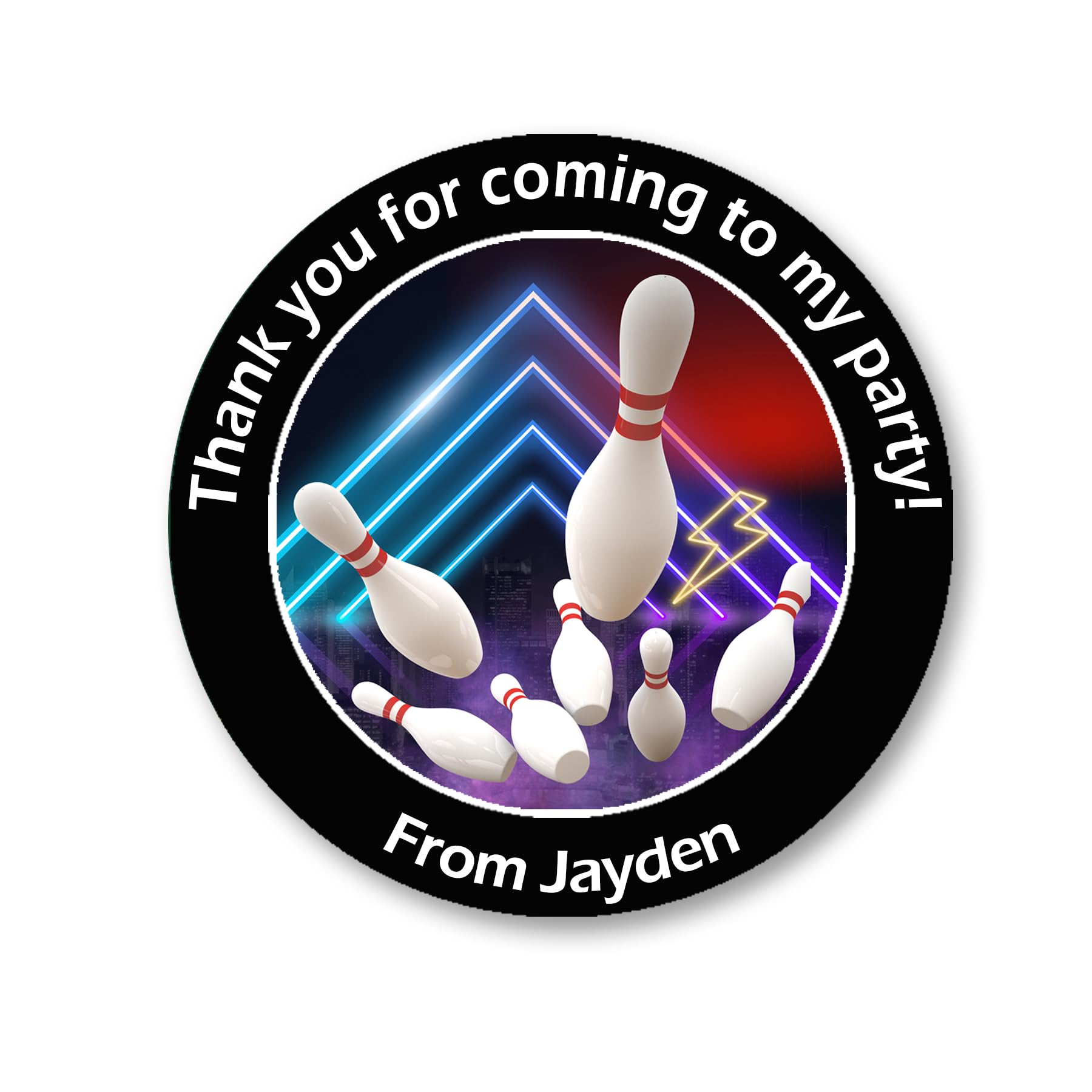 Treasured Forever Limited Black 24 Personalised Bowling Party Stickers – Thank You Labels For Sweet Cones & Favour Bags - Stickers