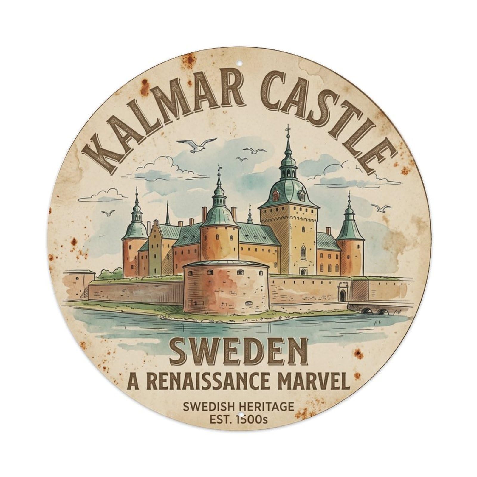 Vintage Travel Kalmar Sweden Stronghold Metal Tin Sign