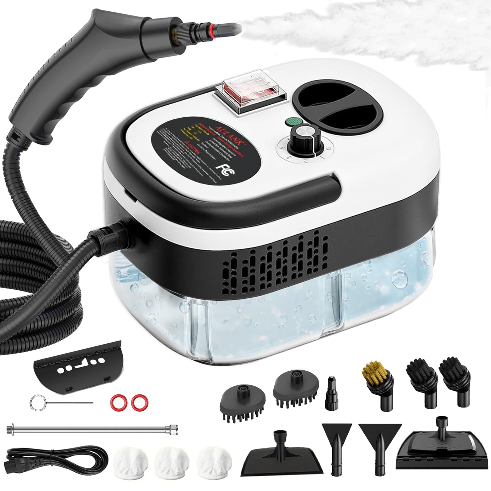 Rewing Steam Cleaner Handheld Steam Cleaner 1.2L Water Tank, 15s Fast Heating, with 14 Accessories, for Multi-Surface Stain Removal, Perfect for Stain Removal, Car, Sofa (White)