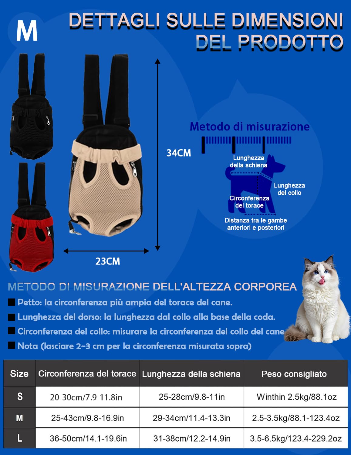 Zaino Pettorale Per Animali Domestici, Zaino Porta Cani Traspirante Portatile Per Animali Domestici Accessori Per Animali Domestici Per Escursionismo Bici da Viaggio Moto(M-beige)