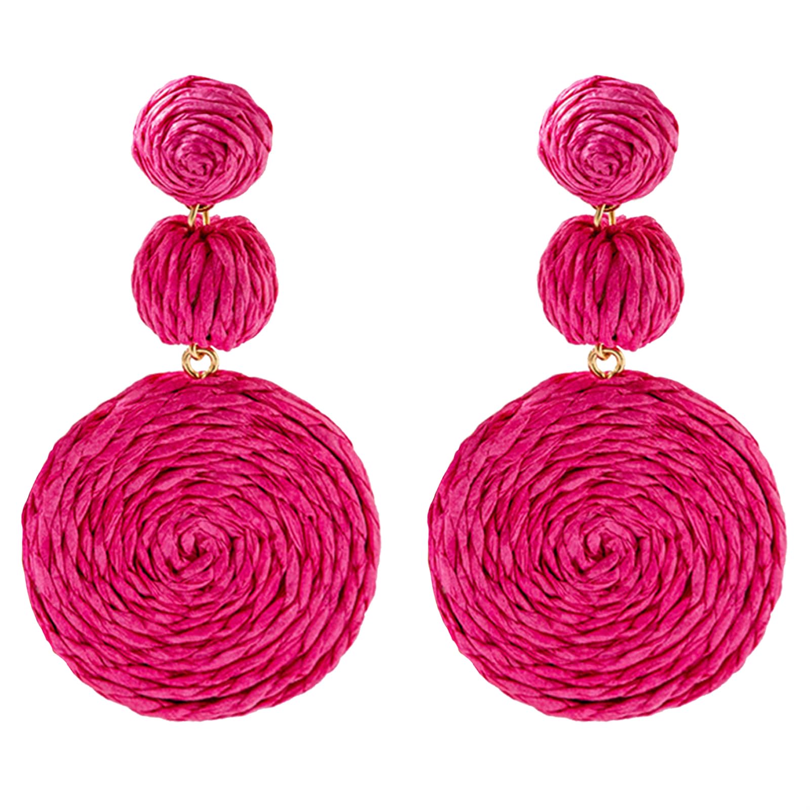Your Always CharmBlue Raffia Earrings for Women Big Statement Earrings Hot Pink Dangle Earrings Summer Beach Earrings Bohemian Jewelry Gift for Girls
