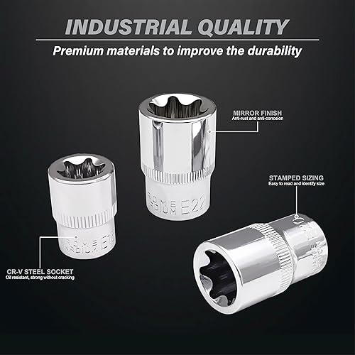 Miniatura 3 de Juego de llaves hembra E-Torx, acero Cr-V  14 piezas de par externo E4 - E24 Star Socket Set  14", 38" y 12"