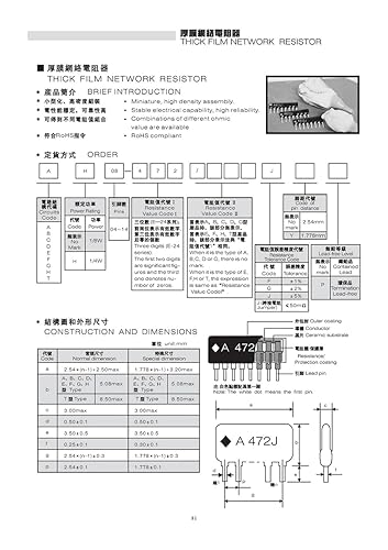 Miniatura 4 de electronics-salon Thick Film Tipo de resistencia Surtido Kit, Array Resistencia, bussed de red, 18W, sip-5y sip-94701K 4.7K 10K 47K Ohm.
