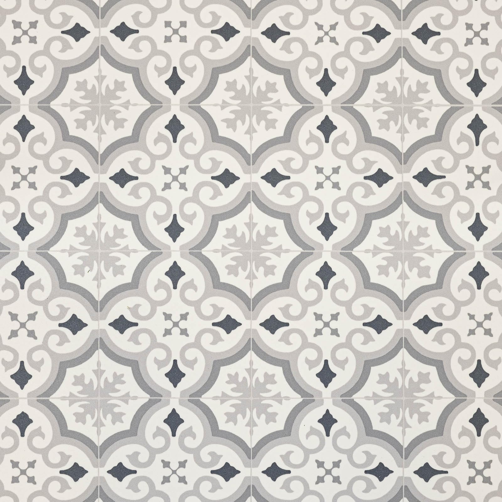 Light Grey Victorian Tile Effect Eclipse Vinyl Flooring 2mm Thick Lino Roll Bathroom Kitchen (3m Wide x 5m Long)