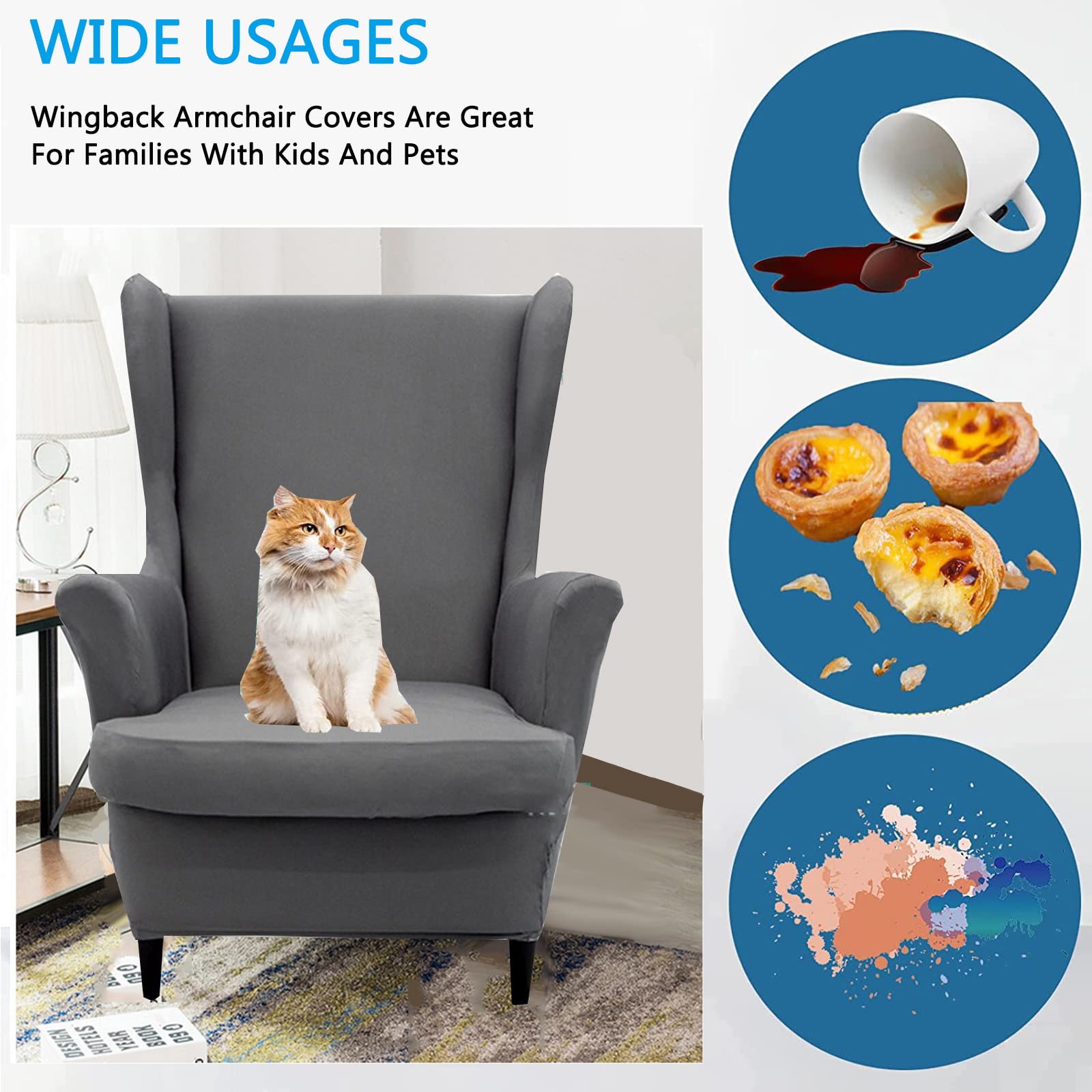 YOPOIY Elastische Sesselbezug Ohrensessel Sanft Waschbar Ohrensessel Schonbezüge Bezug 2 Stück Einfarbig Polyester Tiger Stuhlbezug für Wohnzimmer-Schlafzimmer-Hotel -Weiss