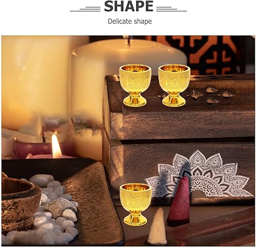 Miniatura 7 de iplusmile Taza de cáliz 6 uds. Taza de ofrenda de agua, taza de adoración de oro, taza de adoración budista tibetana, pequeña taza de vino, taza de
