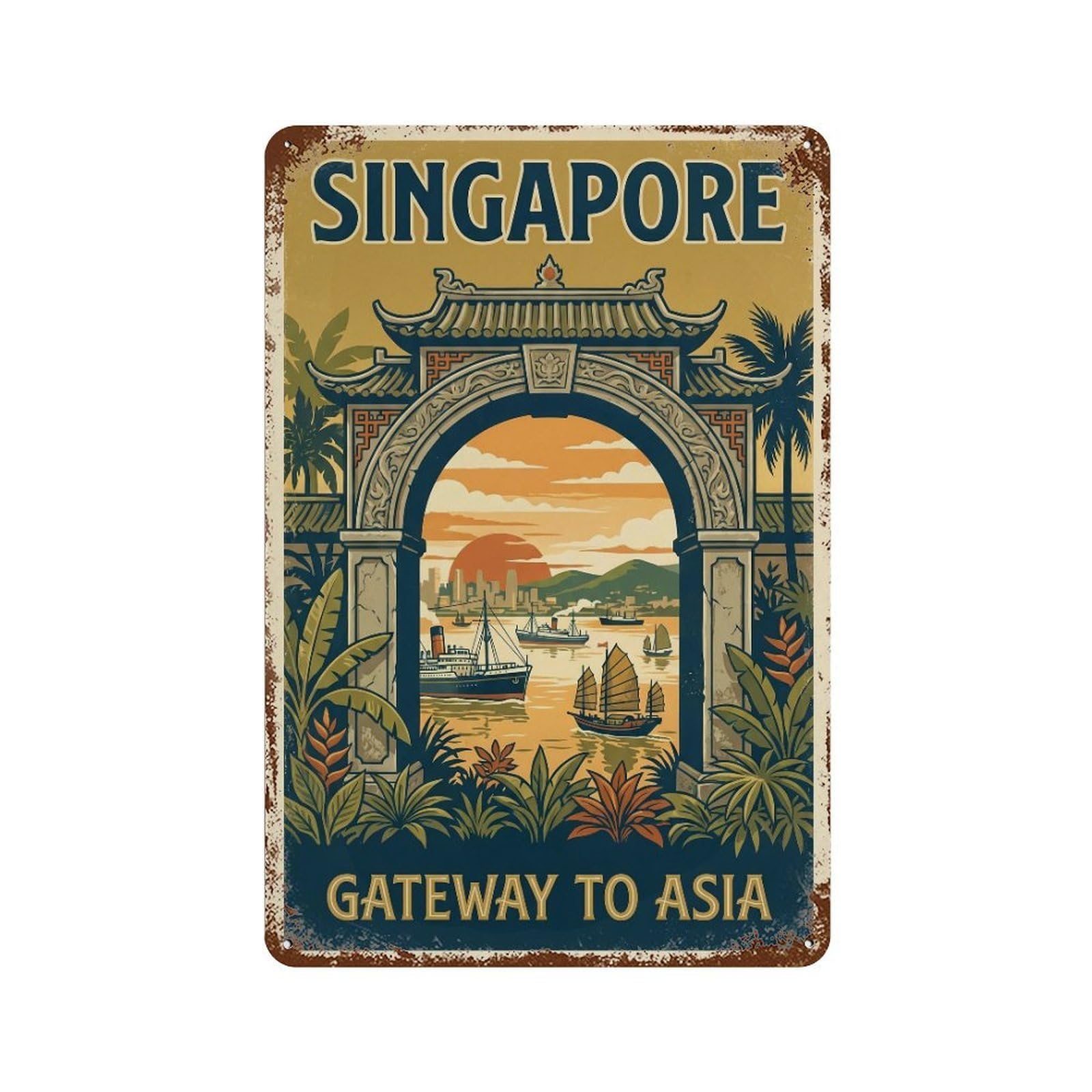 Metal Tin Sign Vintage Travel Singapore Gateway