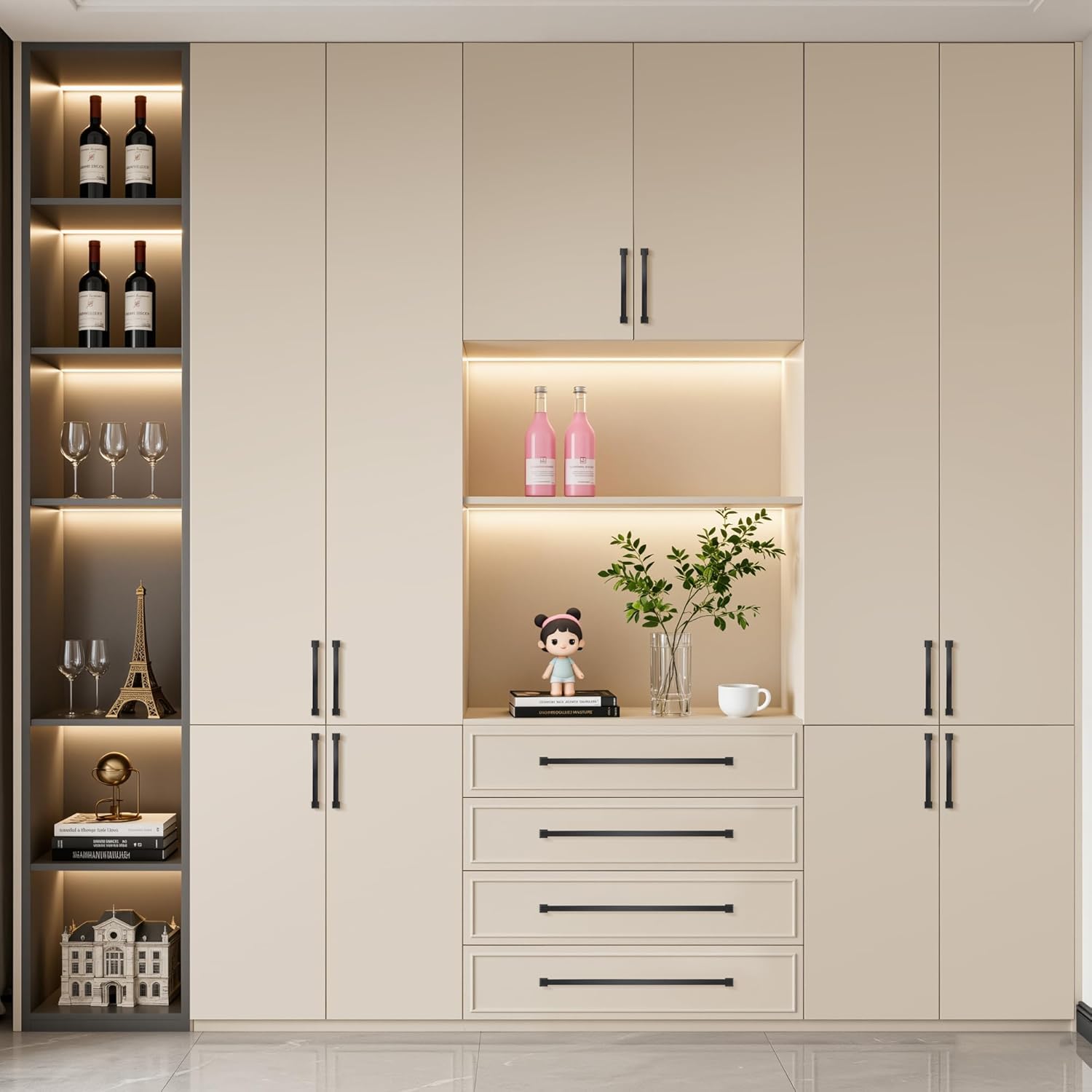 Lardmon 3 Pack 12.6 Inch(320mm) Hole Center Matte Black Modern Cabinet Pulls Solid Arch Drawer Pulls Kitchen Cabinet Handles Kitchen Cabinet Hardware Bathroom Vanity Pulls, M-Black(12.6x3)