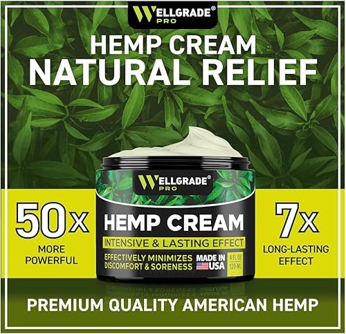 Miniatura 2 de WELLGRADE PRO Crema de cáñamo  Hecho en Estados Unidos  Crema natural de extracto de cáñamo  para rodillas, articulaciones y espalda baja  Crema de