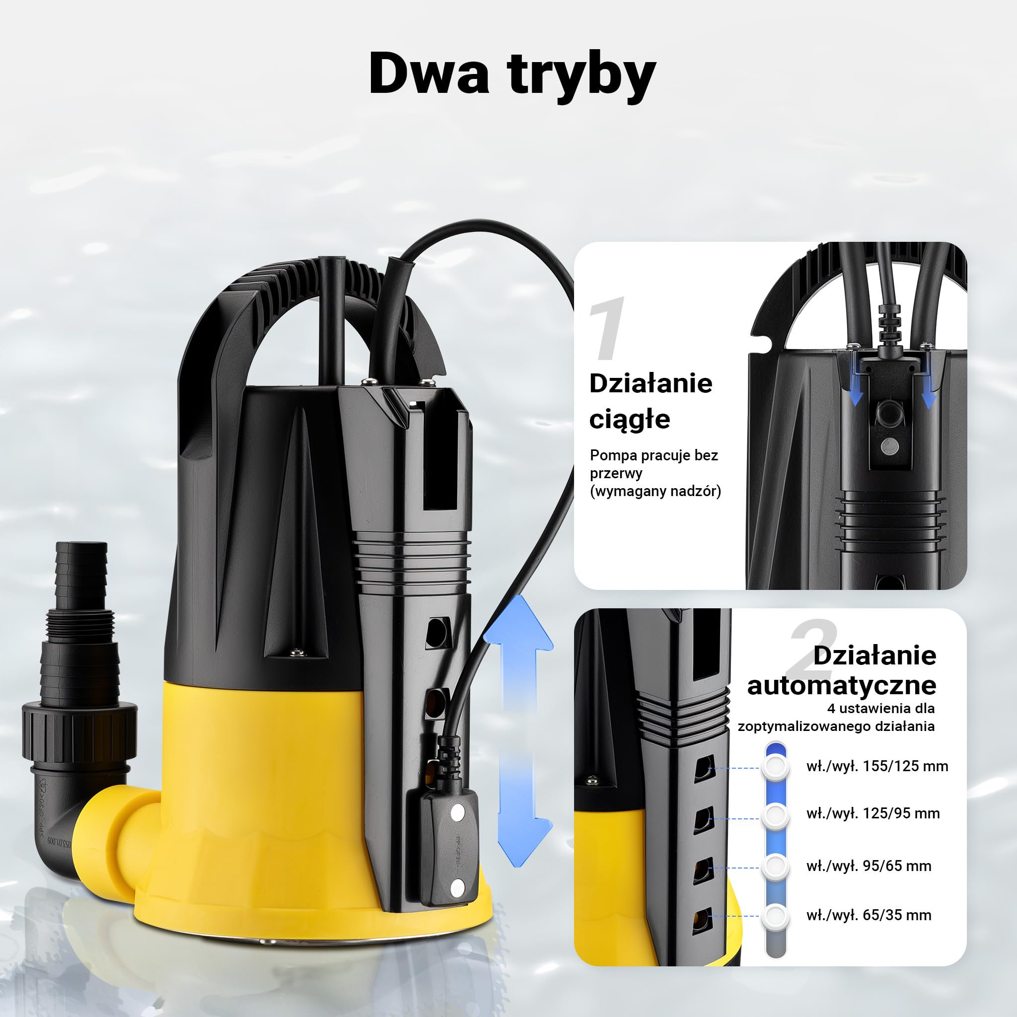 Wiltec Pompa zanurzeniowa do wody czystej, z PPO i stali nierdzewnej, 400 W z przepływem 73 00 l/h, wysokość tłoczenia 7 m, do basenów i deszczówki
