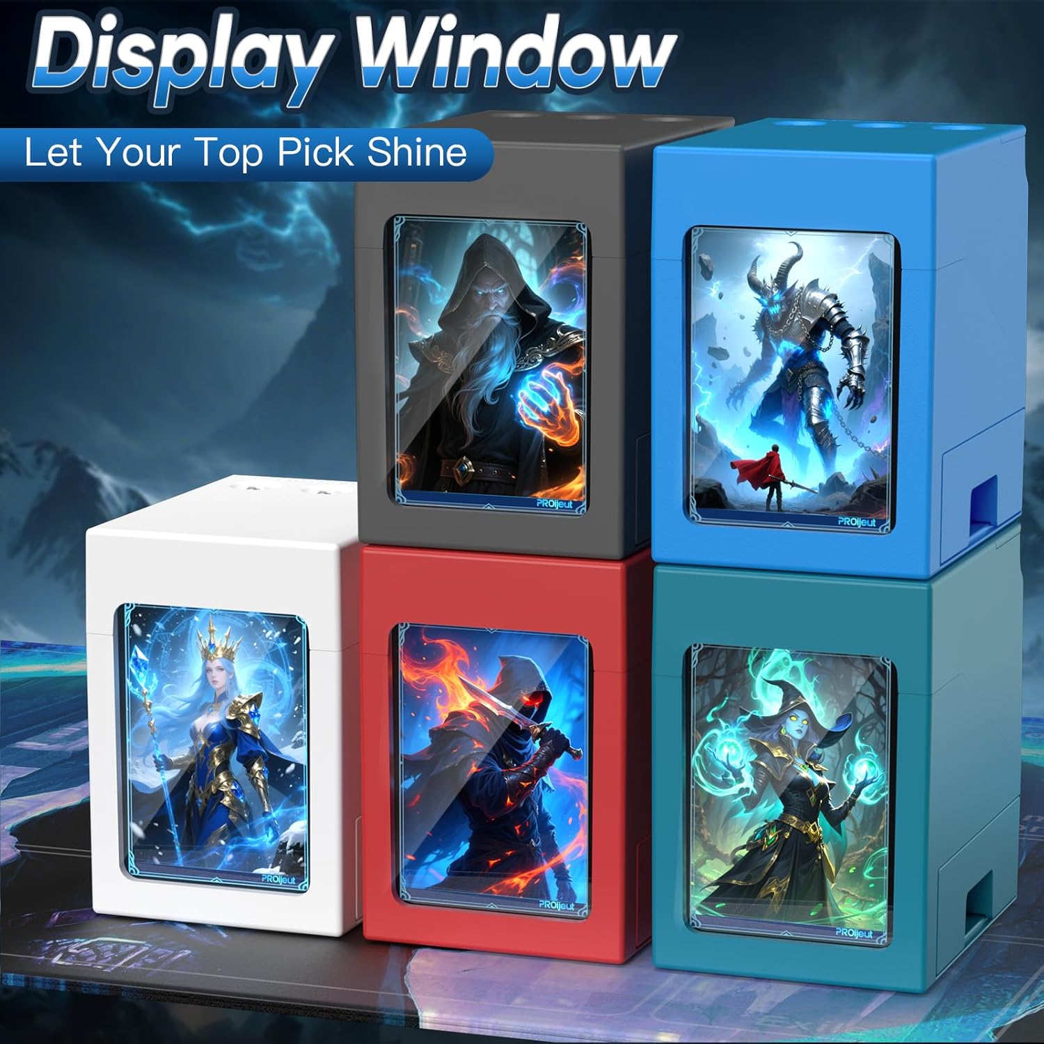 Proijeut Mtg Deck Box with Life Counter, Commander Deck Box Fits 100 Double-Sleeved Cards, Magic Card Storage Box with Commander Display & Dice Tray, Fit for MTG, TCG, CCG (Teal)
