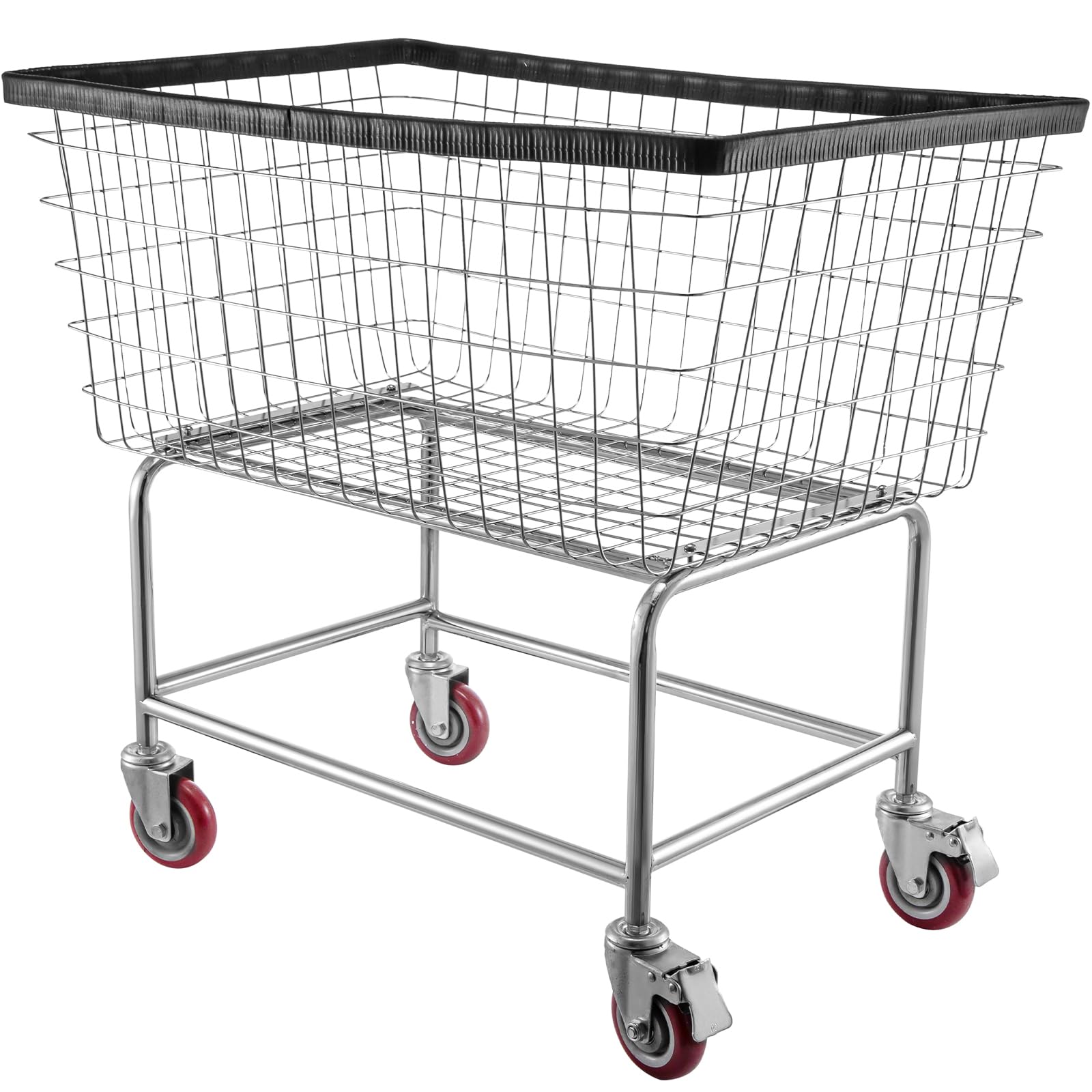 VEVOR Carrello portabiancheria in filo metallico con ruote, Carrello portabiancheria in filo metallico commerciale da 35''x15,7''x22'', Telaio in acciaio con finitura cromata