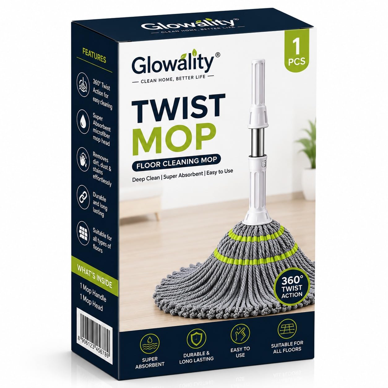 Microfiber Twist Mop for Floor Cleaning - Squeeze Stick, Durable, Easy to Use Cleaner, Effective Poocha for Hardwood, Tile, and Laminate for Floor Easy to Use-image-23