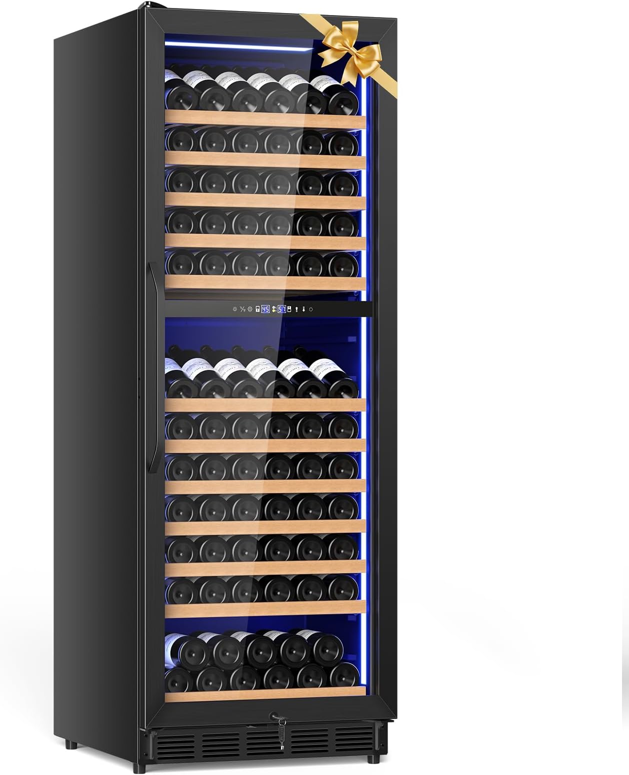 24 Inch Dual Zone Wine Cooler Refrigerator, Large Capacity Freestanding/Built-in Upgraded Professional Wine Fridge with Powerful Compressor, Advanced Cooling System, Quiet Operation, Black