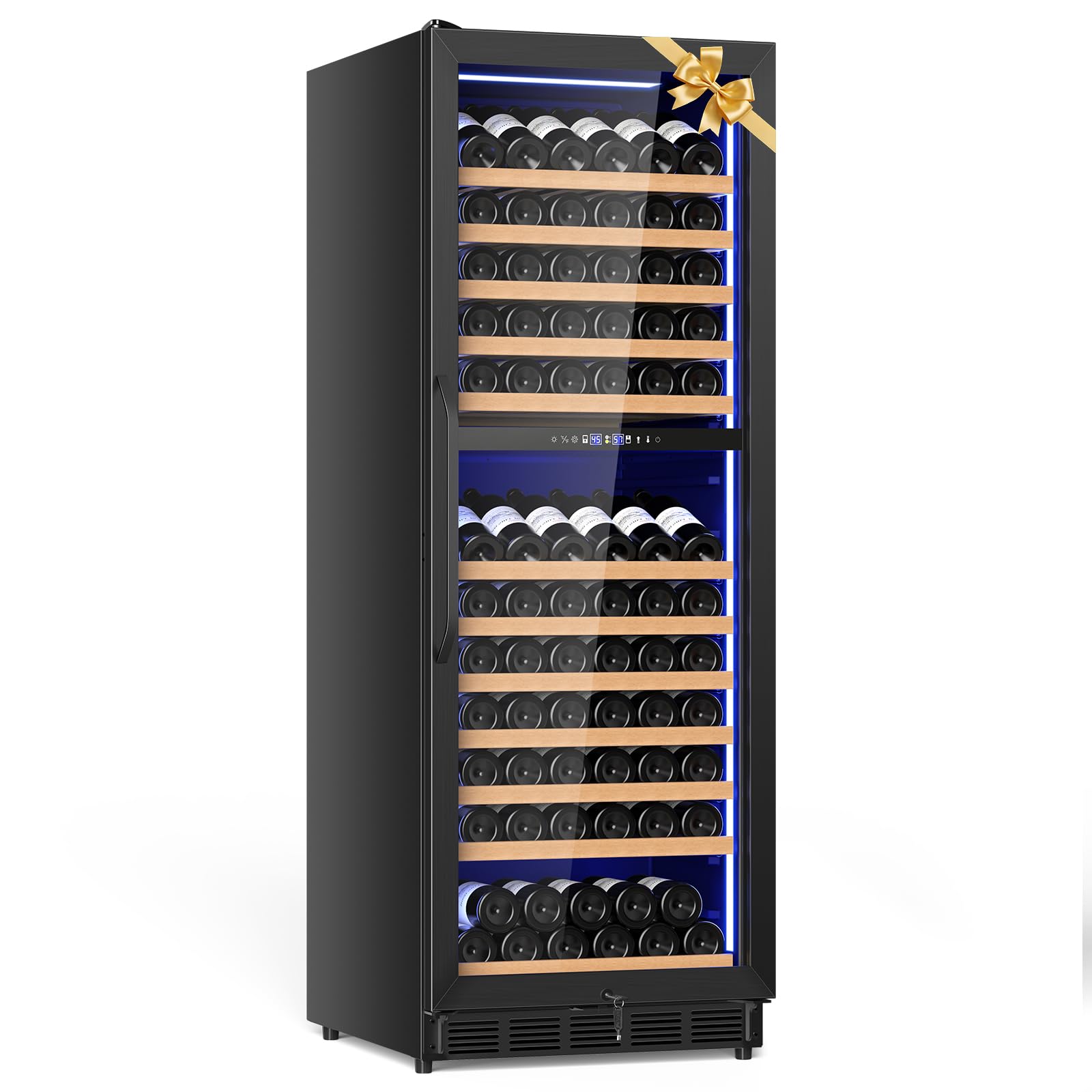 24 Inch Dual Zone Wine Cooler Refrigerator, Large Capacity Freestanding/Built-in Upgraded Professional Wine Fridge with Powerful Compressor, Advanced Cooling System, Quiet Operation, Black