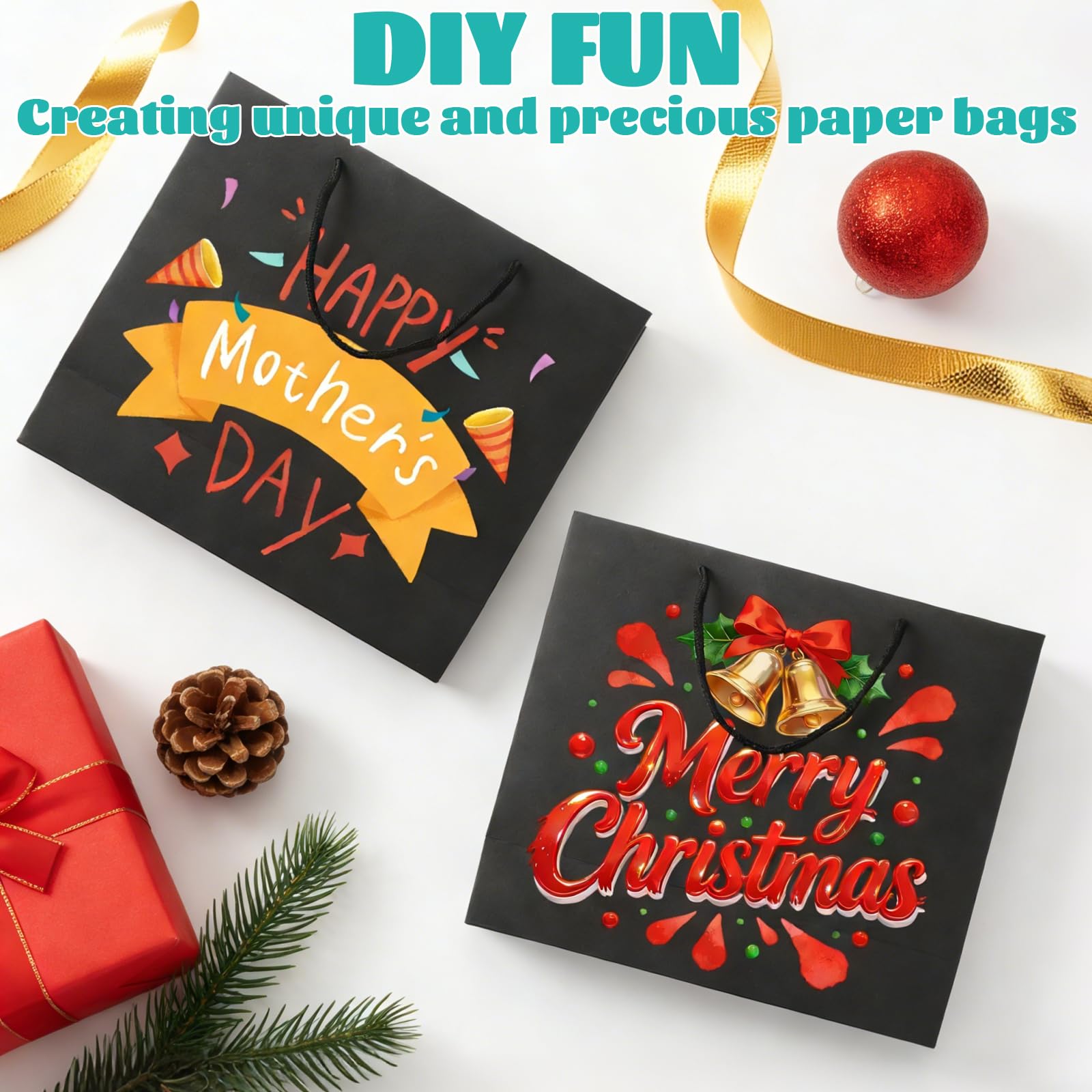 LDHHYH Lot de 40 sacs cadeaux noirs extra larges avec poignées, 31,8 x 11,4 x 27,9 cm, sacs cadeaux robustes pour cadeaux, grand sac cadeau pour mariage, fête, anniversaire, affaires et shopping