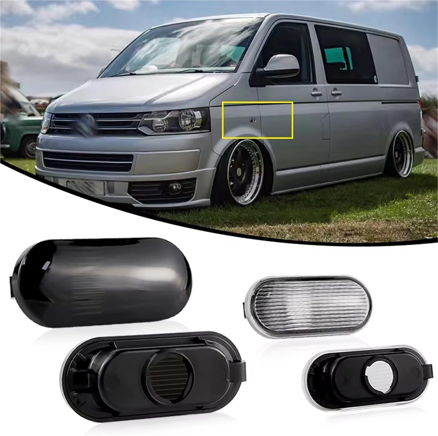 Car Indicator 2pcs Side Marker Turn Signal Shell Lens No Bulb for VW for Transporter T5 Caravelle Polo Golf 3 4 for Passat B5 Sharan Amarok Lupo for Bora Vehicle Turn Light(Clear Lens No Bulb)