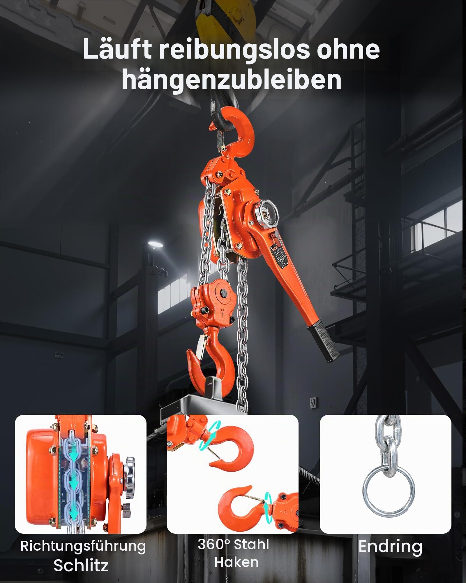 VEVOR Hebelzug, 6 T Kapazität, Handkettenzug, 6 m Hub, Hebezug G80-Legierungsstahlkette mit mechanischer Doppelsperrklinkenbremse, Ratschenzug 360° drehbare Haken, für Lagerhaus, Bau, Garage
