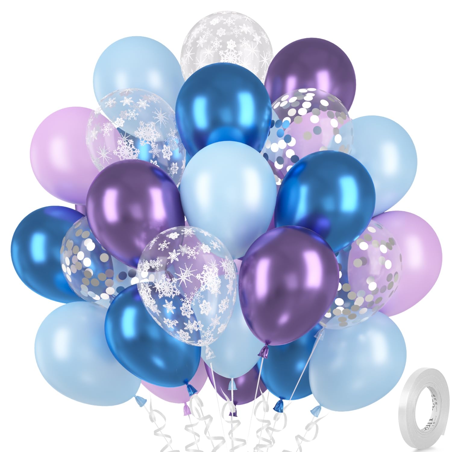 Luftballons Blau Lila, 30 Stück Metallic Blau Lavendel Luftballon Set, Silber Konfetti Ballons, Schneeflocke Helium Ballon für Geburtstag Hochzeit Jugendweihe Verlobung Mädchen Babyparty Brautparty