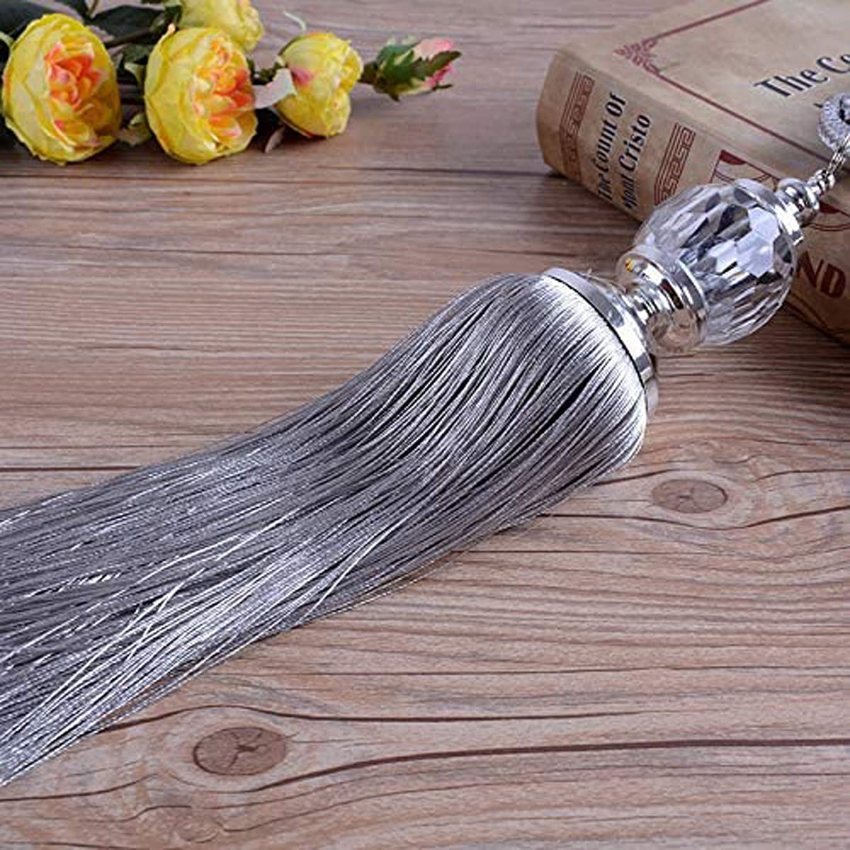 4 Embrasses De Rideaux à Pompons Argentés – Longueur 65 Cm – Décoration Salon, Chambre – Style Bohème Chic