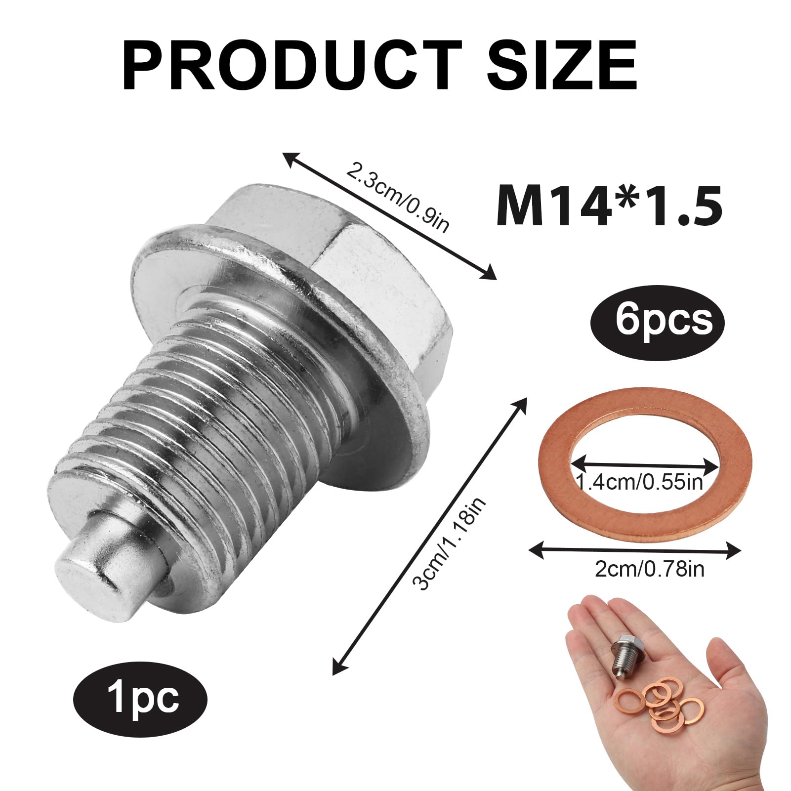 Magnetische Ölablassschraube M12x1,5 - Mit 5 Kupferdichtringen | Für Auto, Motorrad & Boot
