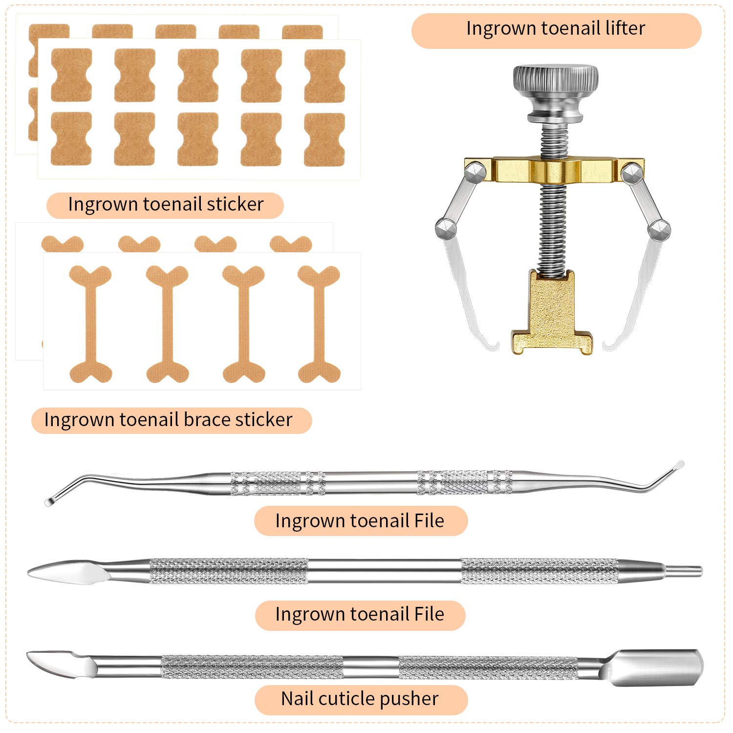 13 Pieces Ingrown Toenail Tools Kit, Includes Ingrown Toenail Lifter