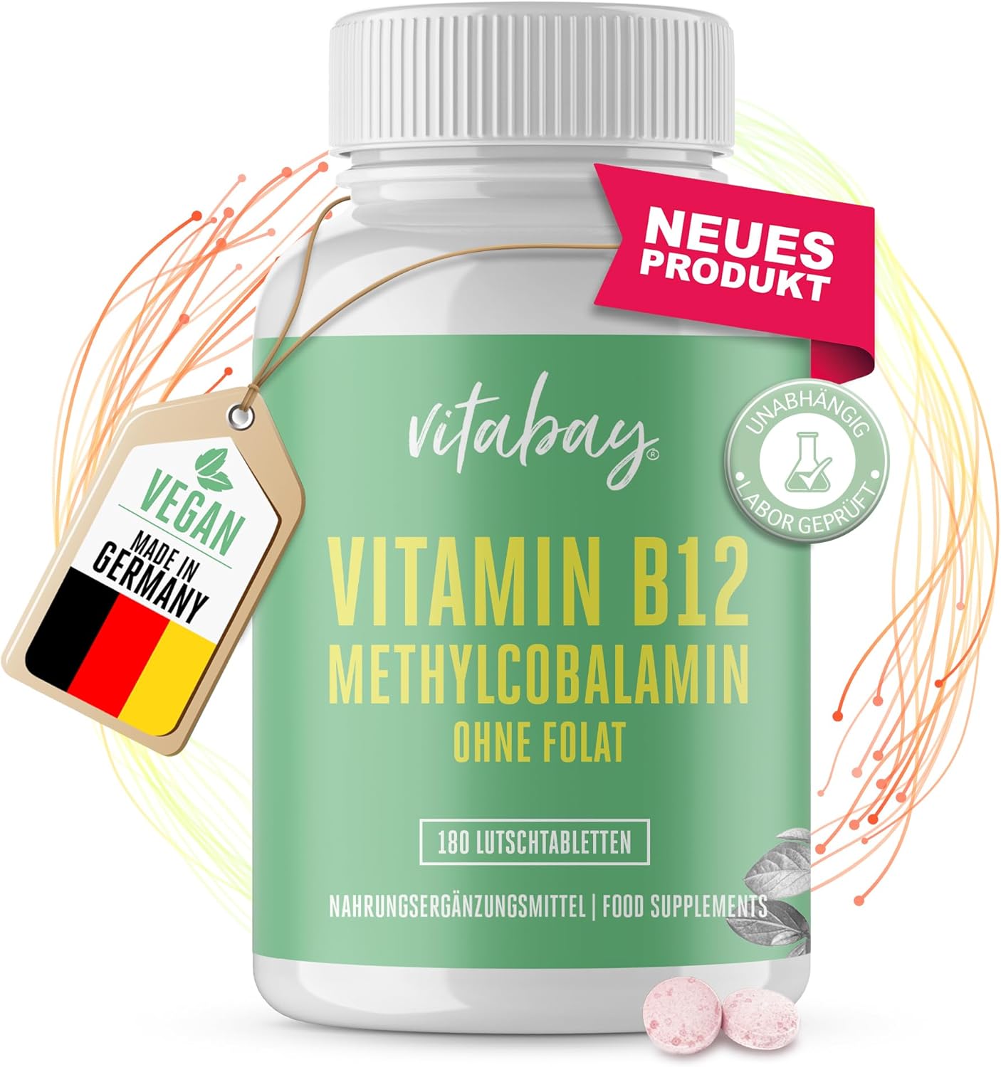 Vitabay Vitamin B12 500 µg Lutschtabletten hochdosiert ohne Folat 180 vegane Tabletten