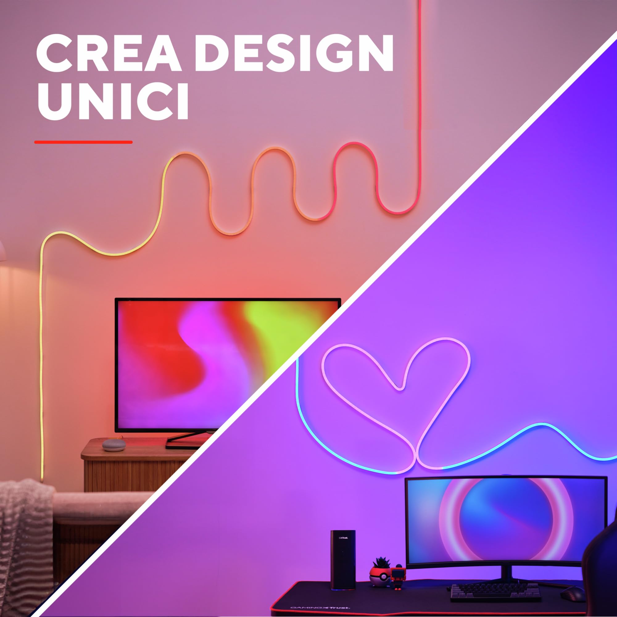 Trust Gaming GXT 904 Vybz Striscia Led Personalizzabile, Led Flessibile 5m con 44 Modalità Di Illuminazione, Sincronizzazione Musica, Applicazione, Neon LED RGB per Camera, Accessori Gaming Room