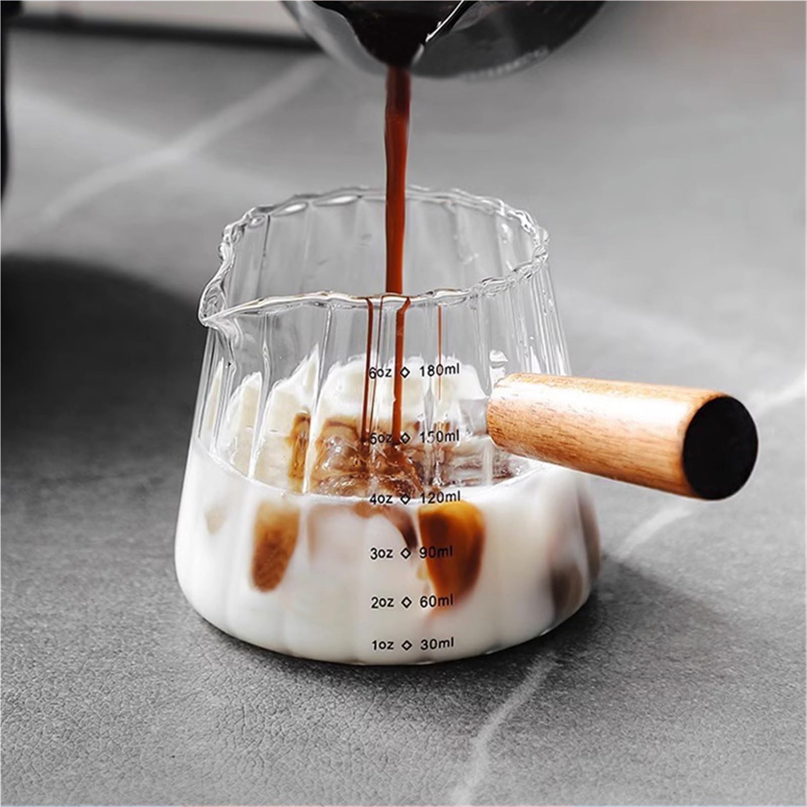 Taza de extracción de café con mango de madera, taza medidora de Espresso, jarra de leche, 180ml, 2 uds. Para café(Clear)