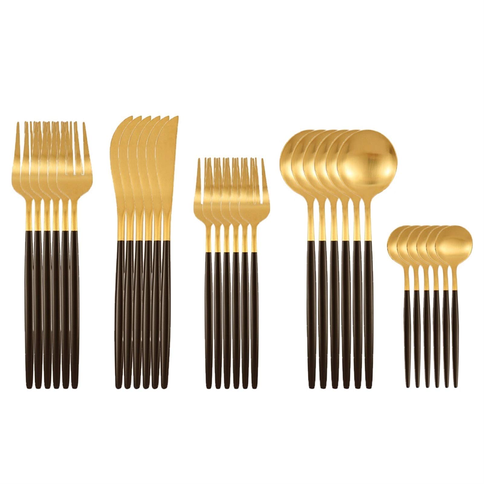 30 unids mate negro negro acero inoxidable cubiertos cuchillo cuchillo tenedor cuchara silbware vajilla conjunto boda cumpleaños cena cena vajilla (Color : Matt gold)