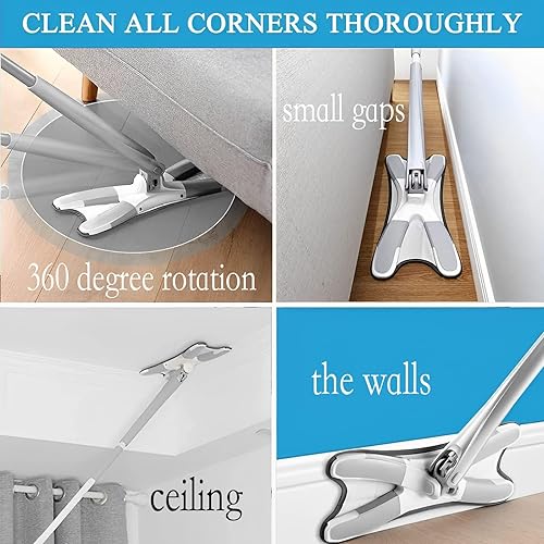 Miniatura 6 de Trapeador de microfibra, fácil de apretar y girar, fregona fácil de apretar. Es adecuada para limpieza de suelos de madera dura de cocina, mármol,