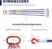 Vista 3 de 10ft (3m) Polyester Lifting Sling with G80 Hooks and Rings – 4 Ton Capacity, 6:1 Safety Factor, Heat Treated and Painted, Heavy Duty, Ideal for