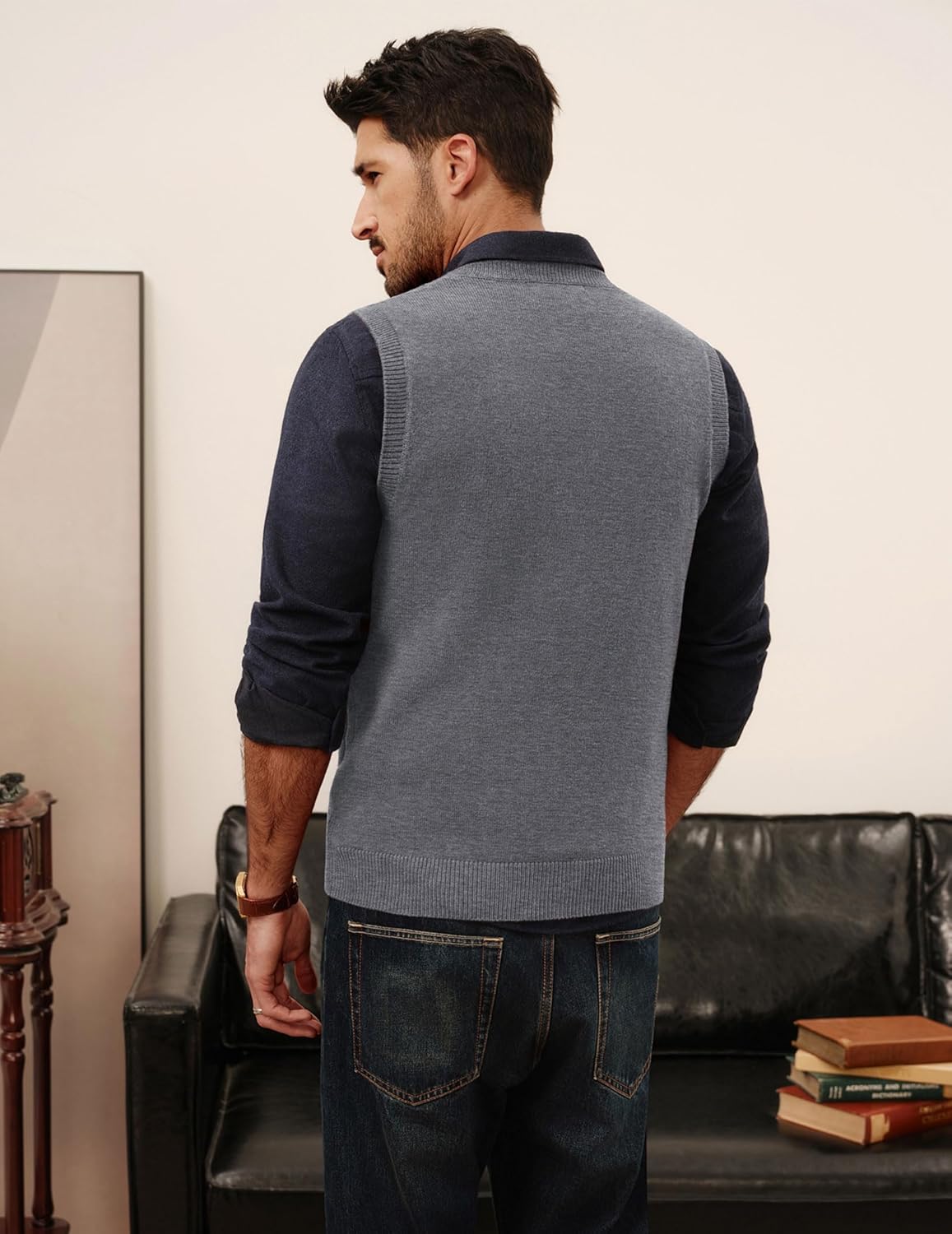 PJ PAUL JONES Men's Sweater Vests V Neck Cable Twist Knit Sleeveless Vests Casual Pullover Sweater - Image 6