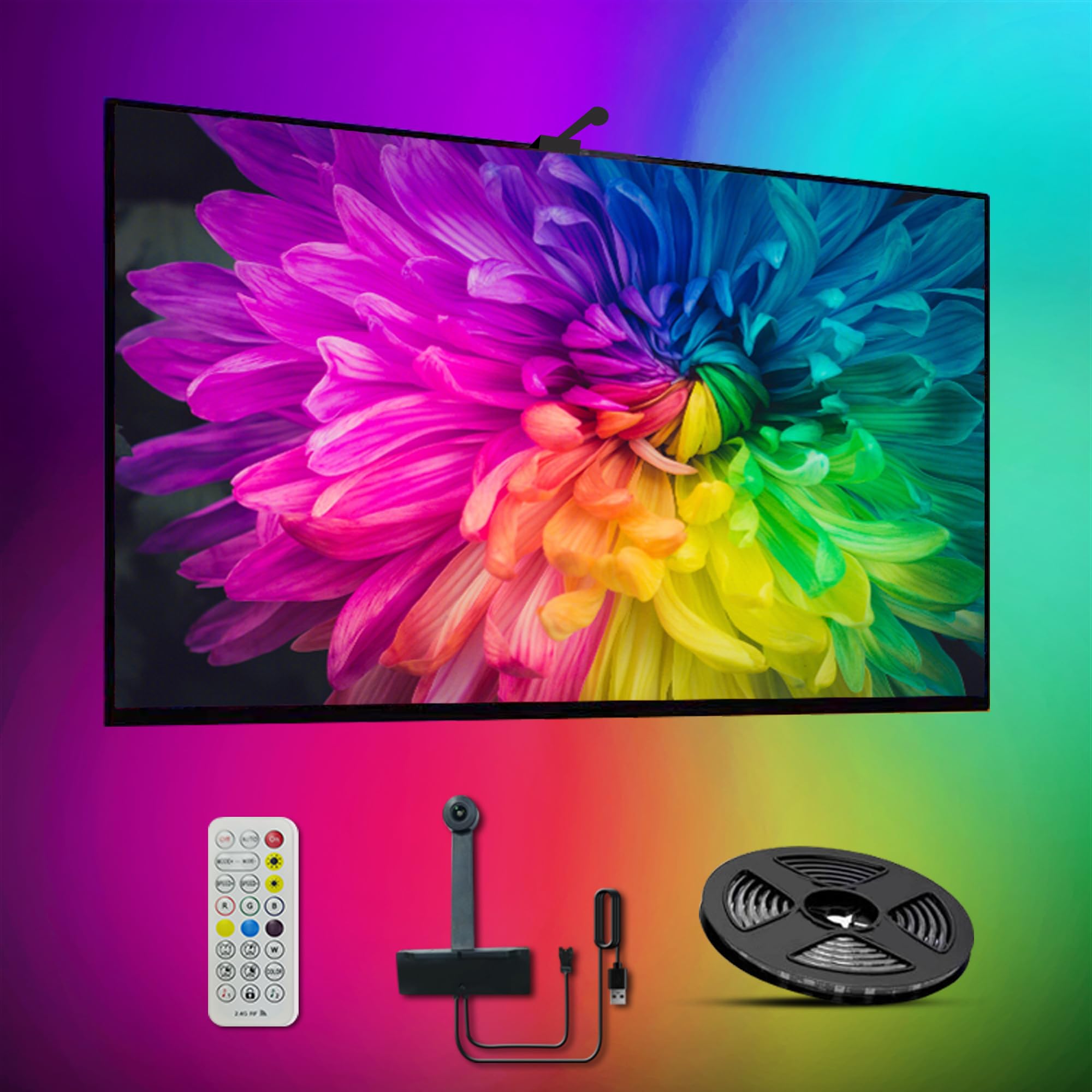 Virellia TV LED Backlight, 5.0 M Cuttable TV Lights That Change with TV for 75-85 Inch Screen and PC Monitor, TV Backlight with Sensor, Game & Music Sync Color Changing Light 5M