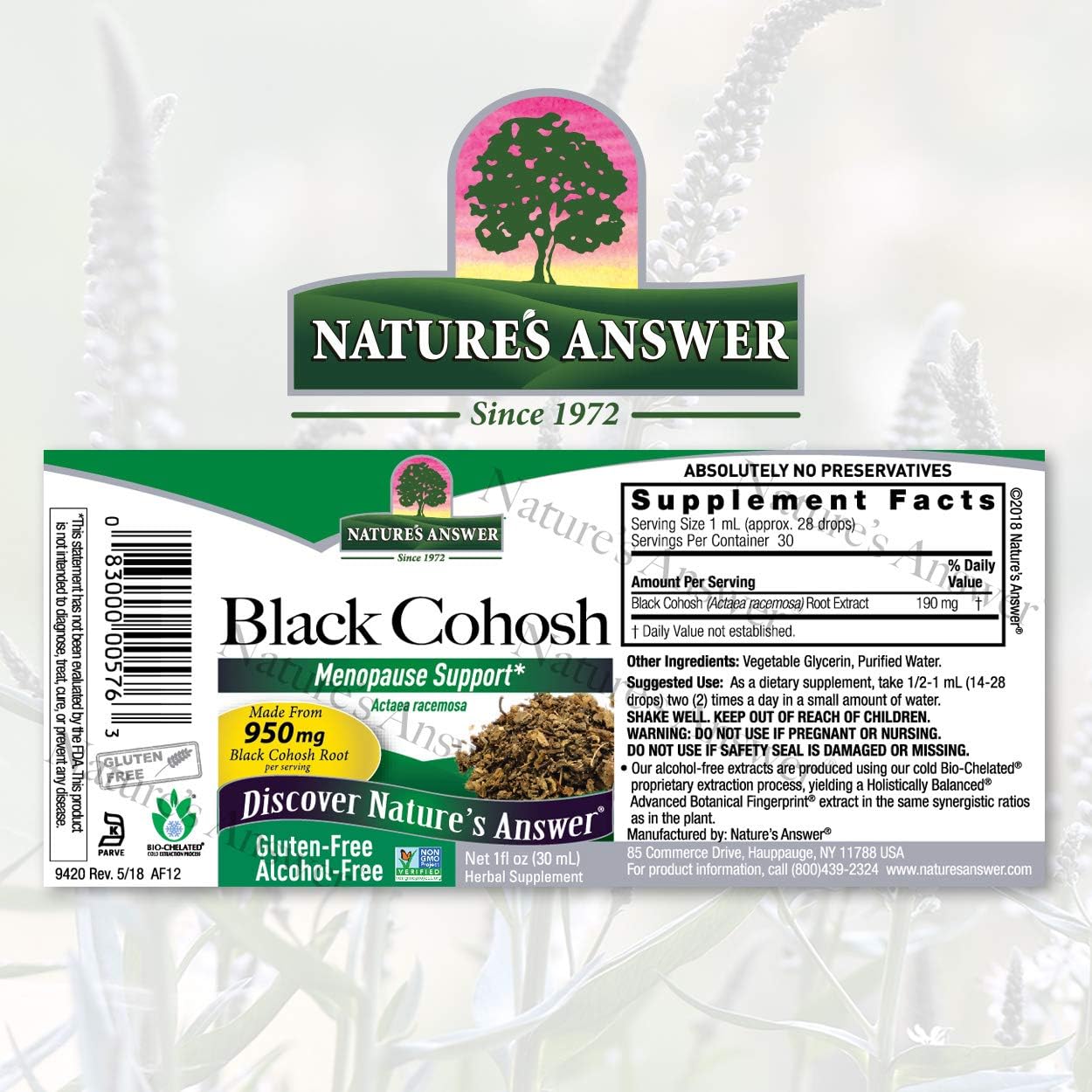 Nature's Answer Black Cohosh Root Alcohol Free 1 Fluid Ounce | Menopausal Support | Hot Flash Relief | Promotion of Fertility
