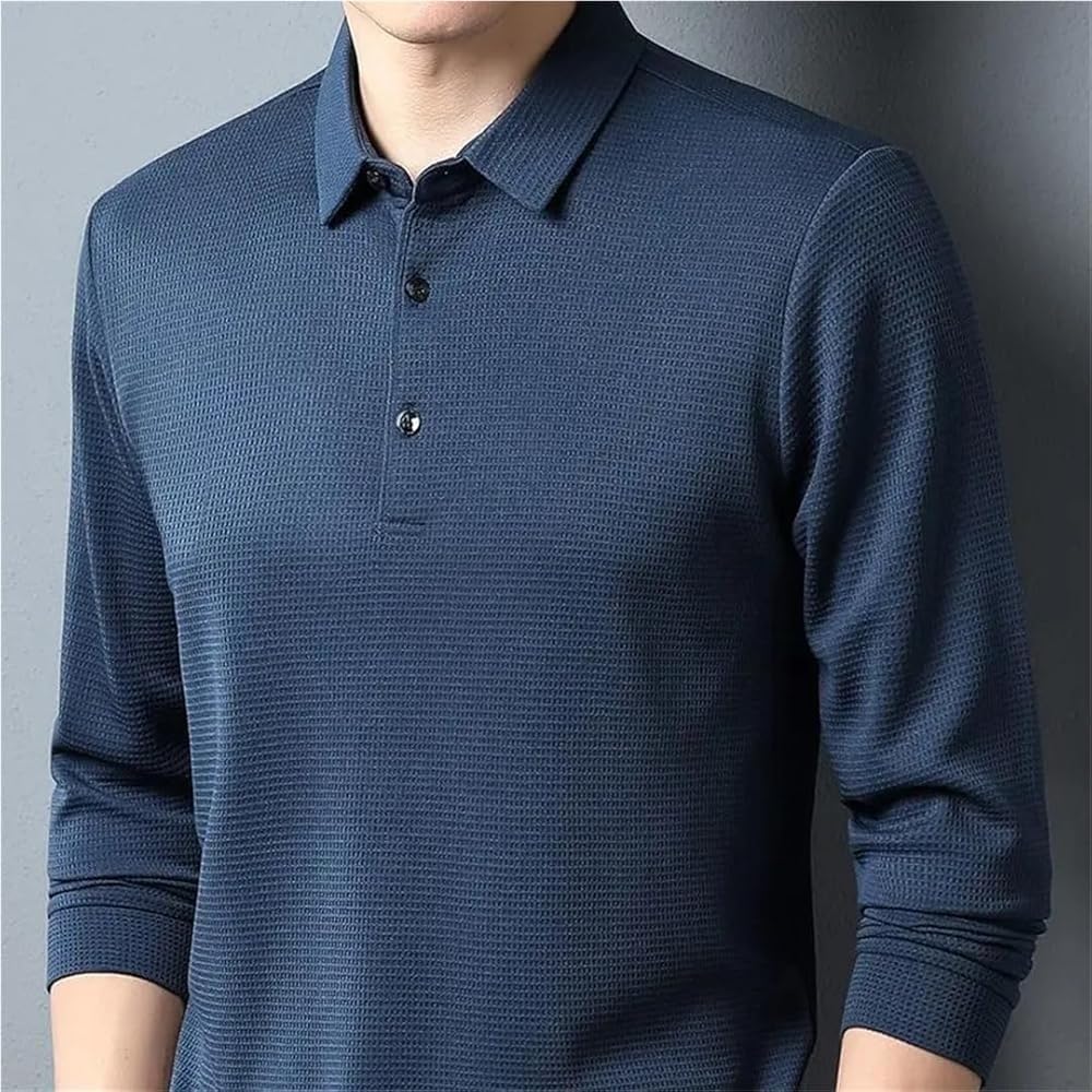 Mens Athletic Polo Shirts Long Sleeve Breathable Wicking Cotton Stretch Business Work Casual Performance Soft Fabric
