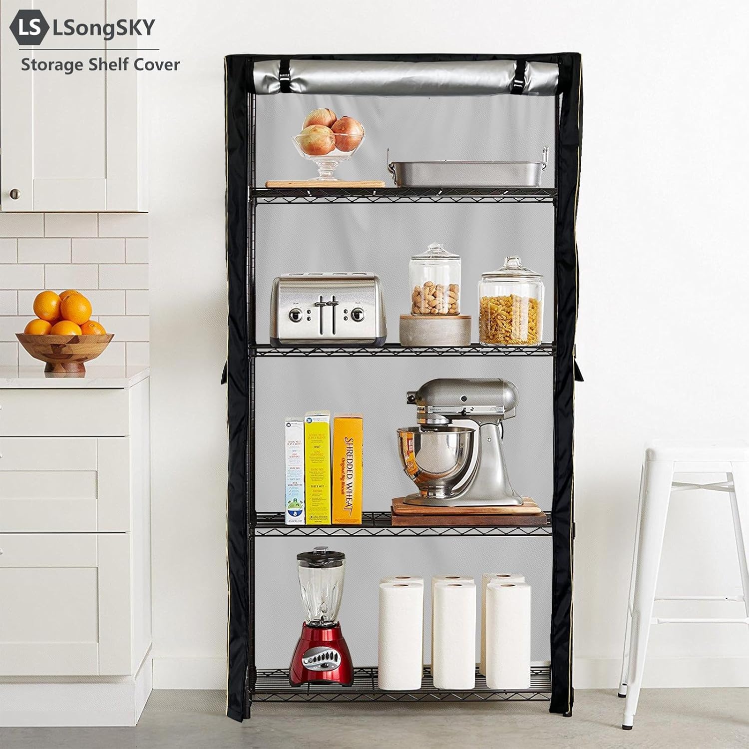 Shelf Cover Waterproof,Shelf Covers for Wire Shelving,Waterproof Heavy Duty Storage Shelves Cover,Keep Garage,Closet,Kitchen,Yard Neat,Fits Racks 60"W x 24"D x 72"H,Black