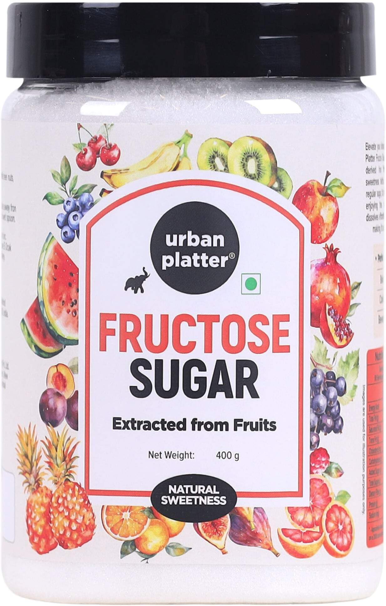 Urban Platter Pure Fructose Sugar, 400g / 14.11oz [Fruit-Based, Finely Granulated & Free-Flowing Sugar]