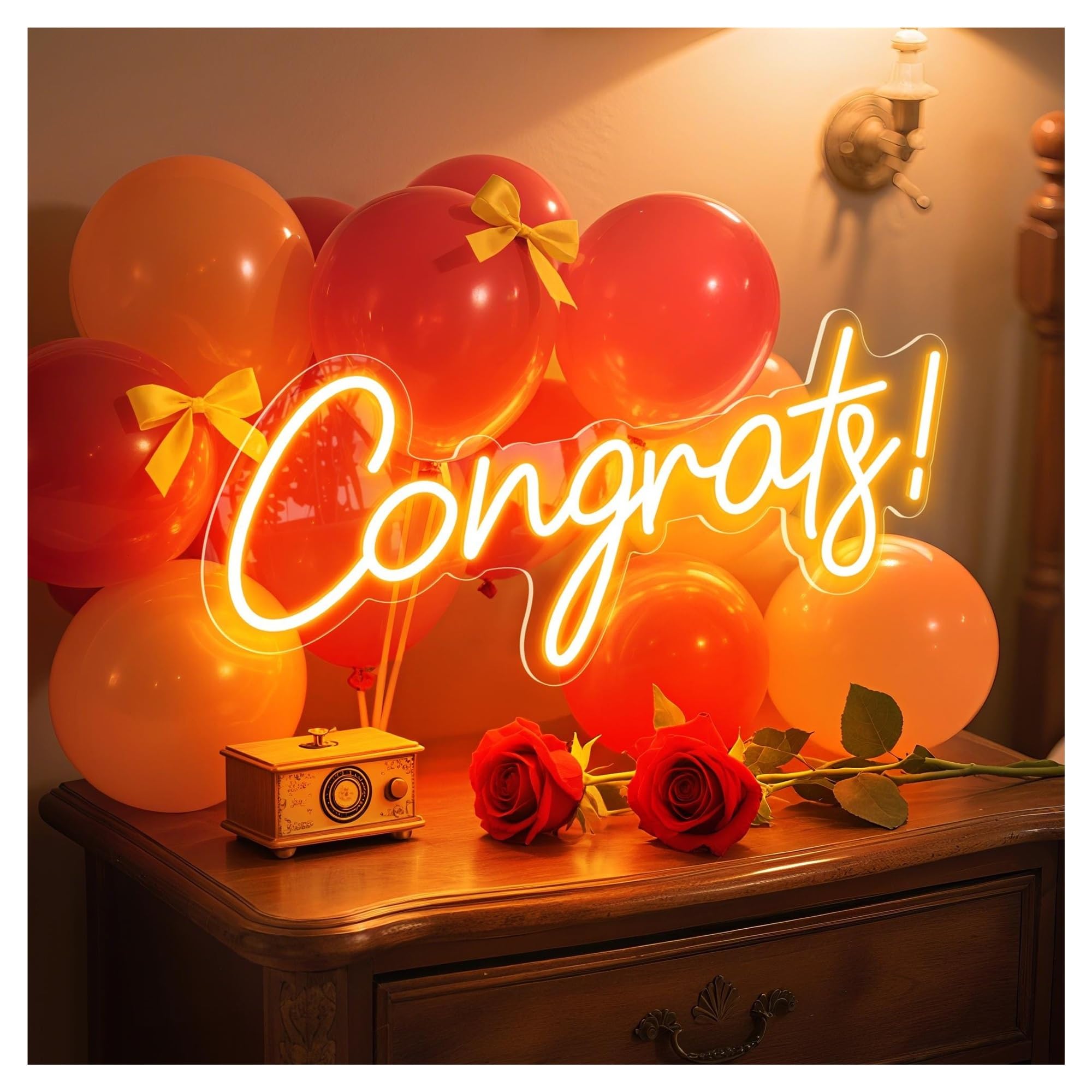 Wiszące neony artystyczne "Congrats! "Neonowa Tablica Na Wesele, Walentynki, Bankiet, Dekoracja, Gratulacje, 50cm