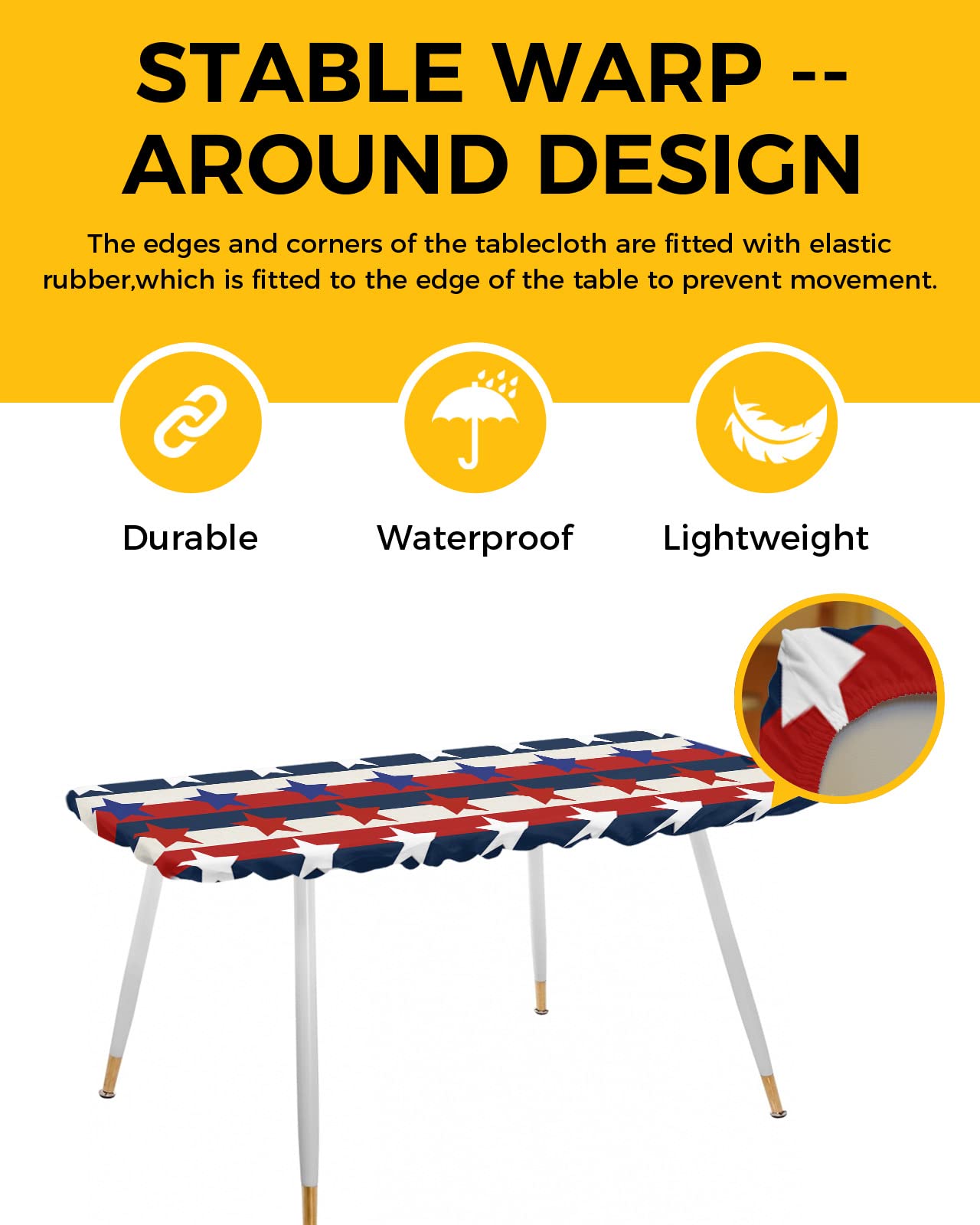 4th of July Fitted Table Covers for 8 Foot Tables, Patriot Independence Day Blue Red White Stripes Star Elastic Table Cover Rectangle 32