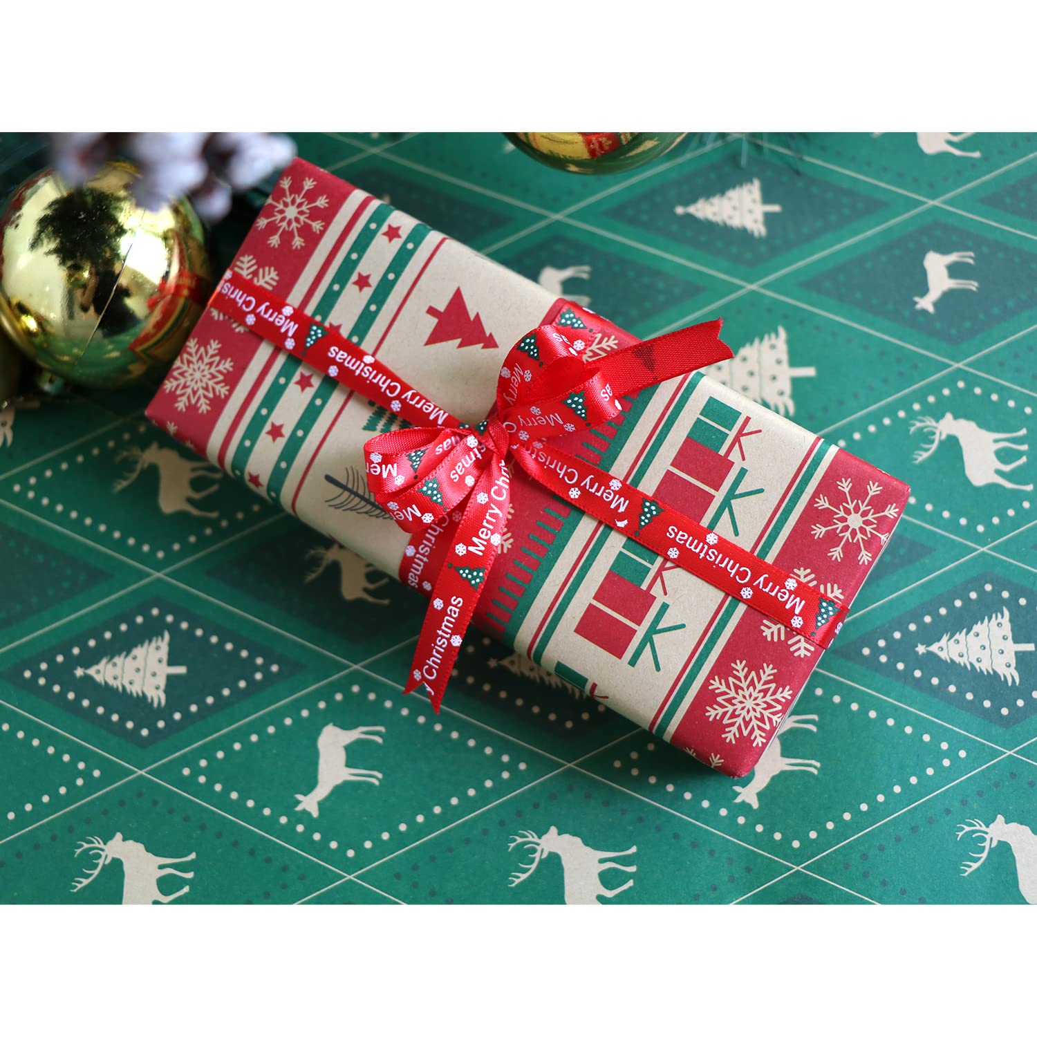 LOOGI Merry Christmas Ribbon 22m, 10mm Grosgrain Ribbon Red Satin Ribbons for Gift Wrapping Crafts Wreaths - Image 3
