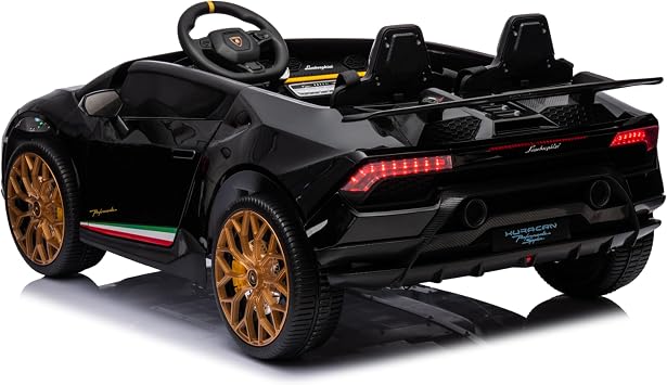 Freddo 24V Lamborghini Huracan Electric Ride-On Car for Kids - LED, Bluetooth, FM, Leather Seats, Remote Control - Fun for Ages 3-8 (Black), Large