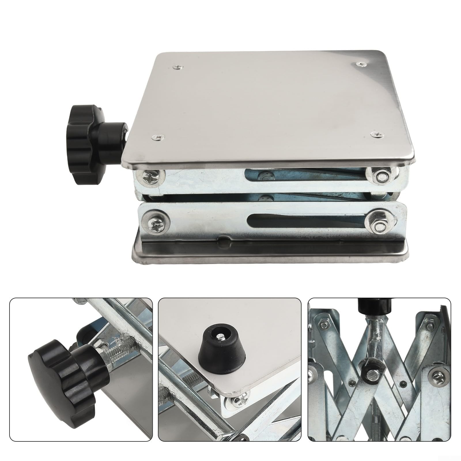 Piattaforma di sollevamento da laboratorio in acciaio inox regolabile in altezza, supporto per applicazioni scientifiche, ideale per laboratori e ricerche