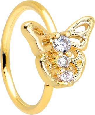 Body Candy Womens 20G PVD Steel Nose Ring Clear Accent Open Butterfly Nose Hoop Ring Circular Nose Ring 5/16
