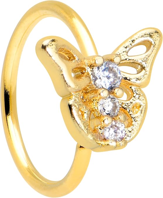 Body Candy Womens 20G PVD Steel Nose Ring Clear Accent Open Butterfly Nose Hoop Ring Circular Nose Ring 5/16