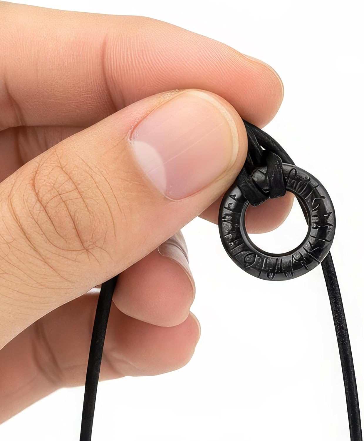 Viking Rune Necklace for Men, Black Stainless Steel Ring Pendant on an Adjustable Cord, Norse Amulet for Protection (Black) - Image 3